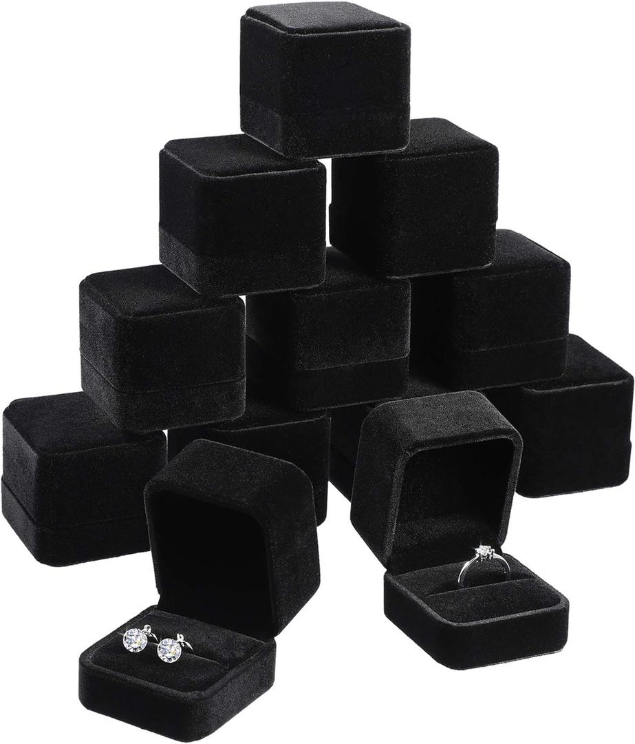 Zhanmai 6 Pcs Valentines Day Velvet Ring Box Jewelry Box Earring Jewelry Case Gift Boxes for Wedding, Engagement, Birthday and Anniversary 2.12 x 1.77 x 2 Inch(Black)