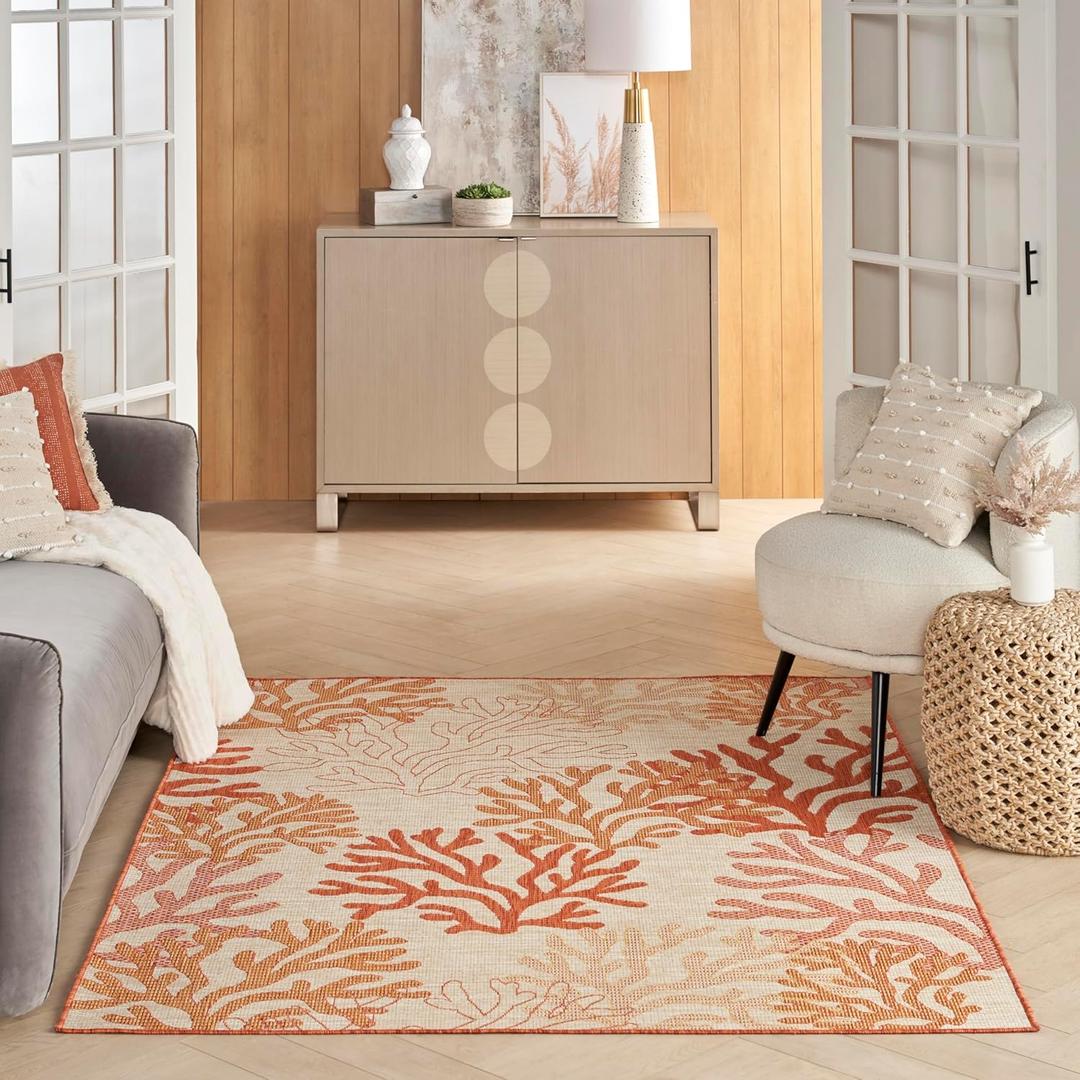 Nourison Home Garden Oasis Coral 5' x 7' Area Rug - Easy Clean, Non Shedding, Bed Room, Living Room, Dining Room, Kitchen (5' x 7')
