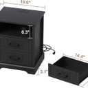 ChooChoo Farmhouse Night Stands with Charging Station, Wood Nightstand Set of 2 with 2 Drawers, Bedside Table with Open Storage Shelf for Bedroom, Black, 19.7 inches x 15.7 inches x 23.6 inches