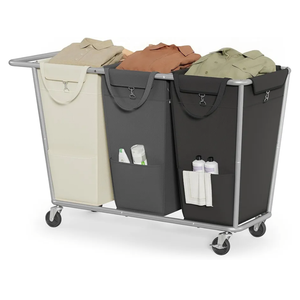 SONGMICS Laundry Basket with Wheels, 3-Section Laundry Sorter, 76.6 Gallons (290 L) Rolling Hamper with Removable Bags, Heavy-Duty Steel Frame, Cream White, Dark Gray and Ink Black URLS010X01