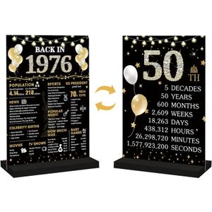 Roetyce 50th Birthday Decorations Gift for Women Men, Black Gold Back in 1976 Poster Acrylic Sign Centerpiece(1PC Duplex Printing), 50th Anniversary Table Decor, 50 Years Old Birthday Party Supplies