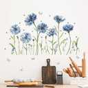SHUCHING Daisy Wall Sticker Peel and Stick, Vinyl Blue Flower Wall Decal, Floral Wall Decor Art for Girl Living Room Bedroom (Sch-25f-0127)
