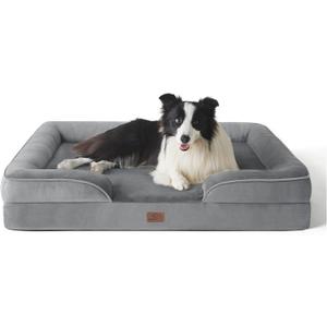 42 inch Orthopedic Dog Bed with Bolster for Extra Large Dogs - XL Washable Dog Sofa Bed Egg-Foam Supportive Removable Washable Plush Cover Waterproof Lining and Nonskid Bottom,Dark Grey (X-Large-42"L x 30"W x 7.5")