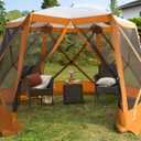EVER ADVANCED Pop up Gazebo Tent for Backyard, 11.5 x 9.8 ft, Instant Screened Tent Screen House Canopy with Netting, Orange