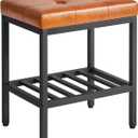 IBUYKE Rectangular Makeup Stool with Adjustable Feet and Storage Space, Footrest Chair, PU Vanity Seat, Multi-Use as Small Side Table or Ottoman, for Bedroom, Light Brown WBD017J