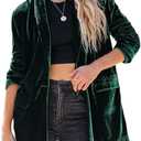 Happy Sailed Women's Velvet Blazer Jackets Casual Long Sleeve Lapel Collar Pocketed Blazer Suits Work Outfits (Green)