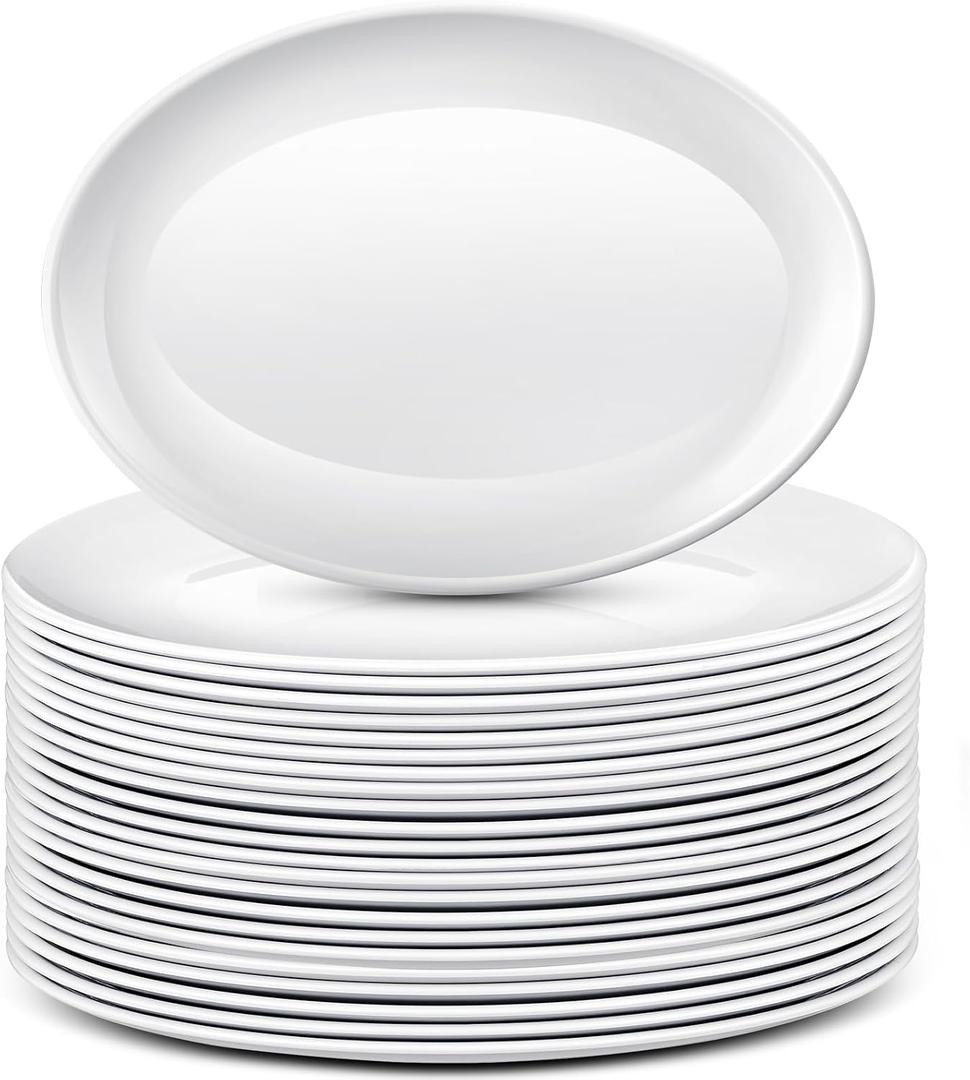 Dandat 36 Pcs Large Serving Platters Oval Trays White Plates Serving Dish for Wedding Party Restaurant Home Steak, Taco, Sushi, Appetizer, Cake (14 Inch)