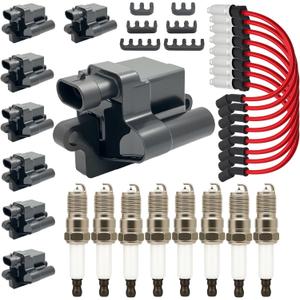 8PCS UF271 Square Ignition Coils Pack & Double Iridium Spark Plugs & Spark Plug Wires for Chevy Avalanche Express Silverado Suburban Tahoe GMC Savana Sierra Yukon Cadillac Escalade 4.8L 5.3L 6.0L D581