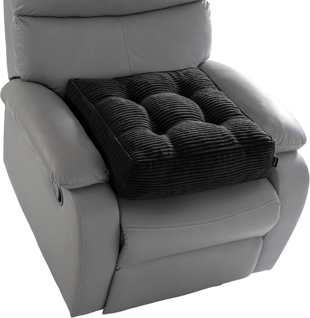 HIGOGOGO Tufted Corduroy Recliner Seat Cushion for Elderly, 20x20x5 Inch Large Square Seat Cushion for Recliner Chair, Floor Pillow, Office Chair, Car, No Pressure on Thighs, Black