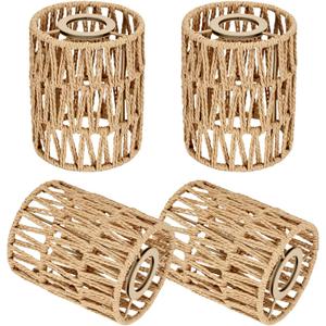 4 Pack Boho Lamp Shade for E26 Base, Handwoven Natural Rattan lamp shade, Boho Pendant Light Shades for Living Room, Bedroom, Kitchen Eco-friendly & Stylish Home Decor