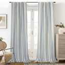 DriftAway Farmhouse Linen Blackout Curtains 96 Inches Long for Bedroom Striped Double Layer Thermal Insulated Sound Reducing Lined Back Tab Rustic Drapes for Living Room 2 Panels W52 x L96 Navy