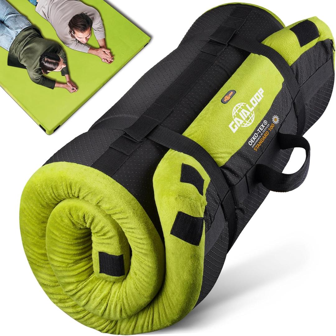 3 Inch Memory Foam Camping Mattress, Dual Layer Thick Sleeping Camp Pad for Car Tent Cot, Roll-Up Portable Glamping Floor Bed for Guests Sleepover (Full: 75*54*3", Avocado Green)