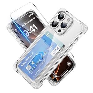 Benbenjaytek for iPhone 16 Pro Max Wallet Clear Case with Card Holder + 1 Screen Protector, Heavy Duty Protection Shockproof Anti-Yellow Protective Cover for iPhone 16 Pro Max 6.9″ (Clear)