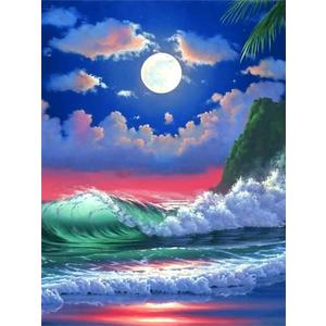 FILASLFT Diamond Painting Kits for Adults DIY 5D Beach Diamond Art Paint with Round Diamonds Full Drill MoonscapeGem Art Painting Kit Beach Moon View for Home Wall Decor Gifts(12x16inch/ 30×40cm)