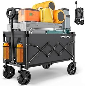 Collapsible Wagon Cart 220lbs Beach Foldable Wagon Lightweight & Portable Folding Utility Grocery Shopping Carts with Wheels for Shopping Garden and Sports (Grey)