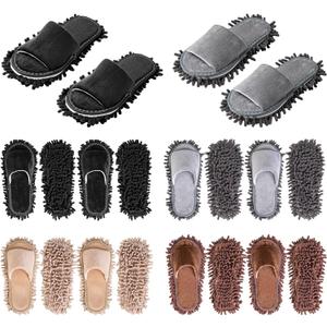 HooLing 10 Pairs Unisex Microfiber Mop Slippers for Floor Cleaning Washable Detachable House Mop Shoes Indoor Dirt Dusting Mopping Slippers for Women Men Home Office Kitchen, 4 Colors (Medium)