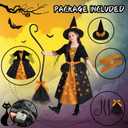 Witch Halloween Costumes for Girls, Light Up Dress with Broom and Hat, Kids Costume Glow in the Dark for Halloween Party (Medium, Orange)