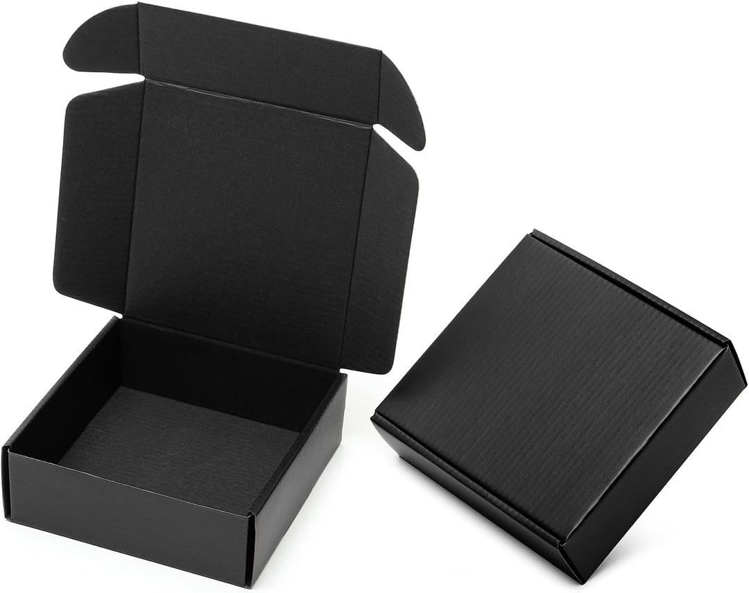 Mcfleet 6x6x2" Small Black Shipping Boxes - 24 Pack Corrugated Cardboard Mailing Box Packaging for Small Business - Tab Locking Literature Mailer Flat Empty Gift Packing Supplies