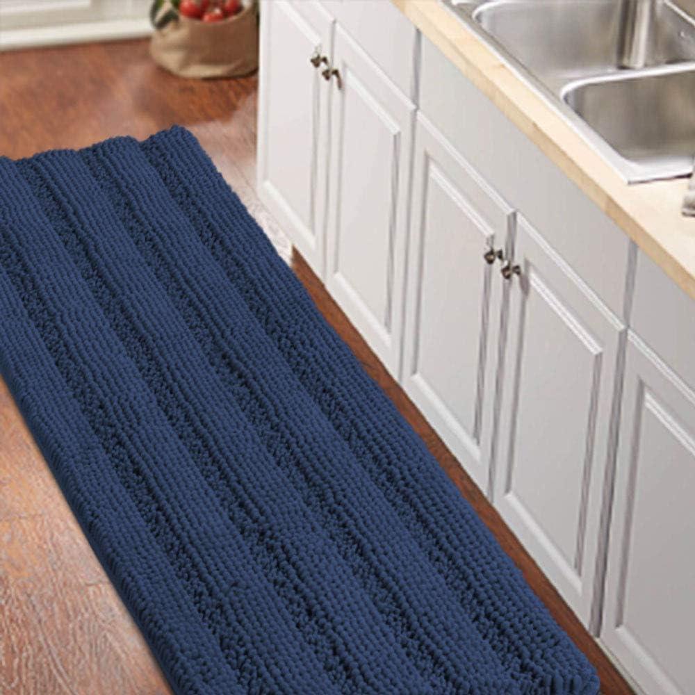 Turquoize Bath Rug Runner for Bathroom 59inx 20in Extra Large Navy Blue Striped Bath Mat Runner Slid Resistant Oversize Non-Slip Bathroom Rugs Shag Area Rug, Absorbent Shaggy Rug for Tub Shower Rug