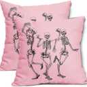 Halloween Skull Pillow Covers 18X18 In Set of 2 Cute Funny Skeleton Decorative Pillow Cases Vintage Pink Pillow Covers Cotton Linen Cushion Case Autumn Home Decor For Couch Sofa Patio Porch Outdoor