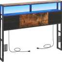 Livofloral Full Size Headboard, Headboards with Charging Station, USB Port and LED Light, Head Board with 2-Tier Storage Shelf, Adjustable Height, Easy Assembly, Sturdy and Stable, Rustic Brown