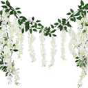 CISDUEO 2 Pcs Wisteria Hanging Flowers Wisteria Flowers Vine Garland Wedding Arch Decoration White Artificial Wisteria Vines Hanging Flower Vines Silk for Party Garden Home Table Backdrop 6 Feet
