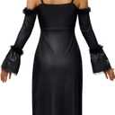 Spooktacular Creations 2 Pcs Witch Costume Women, Halloween Costume 2025 with Witch Dress Hat Accessory for Halloween Cosplay (Black, L)