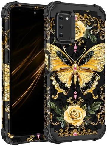 Miqala for Galaxy A03S Case,Glow in The Dark Three Layer Heavy Duty Shockproof Full Body Protection Hard Plastic Bumper+Soft Silicone Protective Case for Samsung Galaxy A03S,Black/Gold