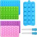Alimat PluS Silicone Gummy Molds Candy Molds with 2 Droppers, Chocolate Molds Including Mini Dinosaur, Cat Claw, Hearts, Flowers, Bear Shape Gummie Molds, Pack of 5 for 210 Gummies
