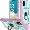 PASNEW Hard Case for Samsung Galaxy A53 5G,Metal Kickstand & Slide Camera Cover,Military Grade Heavy Duty Full Body Multi-Layer Shockproof Shell A53,6.5 inch,Green Pink