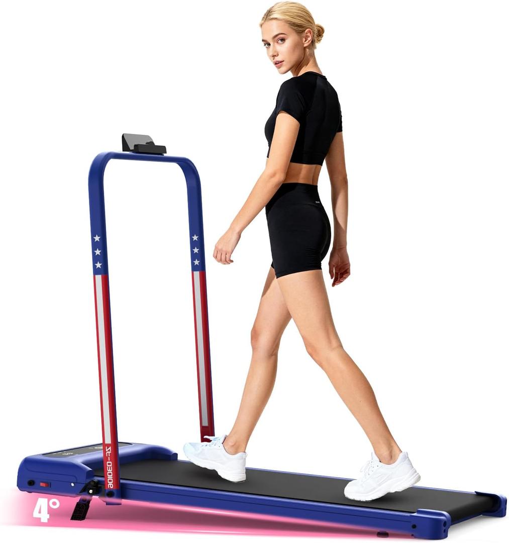 Walking Pad Treadmill with Incline for Home Office, Portable Under Desk Treadmill with Remote Control and LED Display, Walking Jogging Running Machine (Black) (Blue)