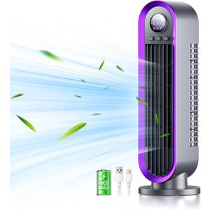 Misby Desk Fans Small Quiet, 13 Inch Office Fan for Saving Space, 4000mAh Battery Operated, 3 Speed Adjustment, 90 Oscillation Bladeless Table Fan, Ideal for Office, Bedroom (Grey)