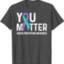 Suicide Prevention Awareness Teal & Purple Ribbon You Matter T-Shirt (Small, Black)