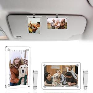 2 x 2 Pack Car Visor Photo Clip, Acrylic Magnetic Personalized Car Visor Clip Photo Frame, Sun Visor Picture Holder, Car Accessories for Women Men, Fathers Day Gift, Gift for Boyfriend Anniversary