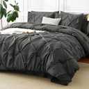 CozyLux Dark Grey Comforter for Queen Size Bed - 7 Pieces Pintuck Bed in A Bag Gray, Pinch Pleat Bedding Sets with All Season Comforter, Flat Sheet, Fitted Sheet and Pillowcases & Shams