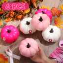6 Pcs Artificial Pink Pumpkins Bulk Breast Cancer Awareness Decorations 3 Colors Pink Pumpkins with Ribbon for Fall Halloween Table Centerpieces Breast Cancer Party Decor