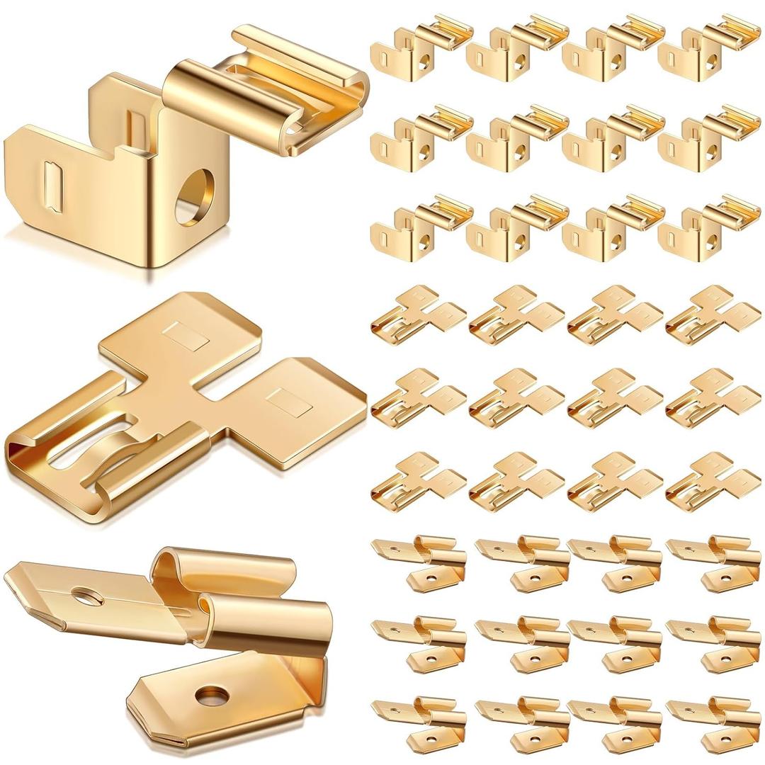 MorningRo 36 Pcs Electrical Quick Splice Wire Terminals, Piggyback Spade Connectors,Double Spade Connector and Chair Terminal Quick Disconnect Adapter 12 Each 1/4" 2 Male and 1 Female Tabs(Gold)