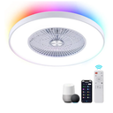 24" Bladeless Ceiling Fans with Lights and Remote/APP/Voice Control, Low Profile Ceiling Fan with RGB Lights, Enclosed Flush Mount Ceiling Fan for Kid's Bedroom/Living Room