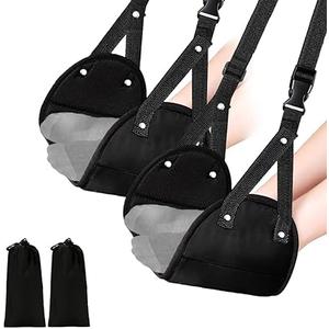 Aksiko 2 Pack Airplane Travel Footrest Hammocks, Adjustable, Black, Memory Foam, Foot Hammock for Airplane Travel