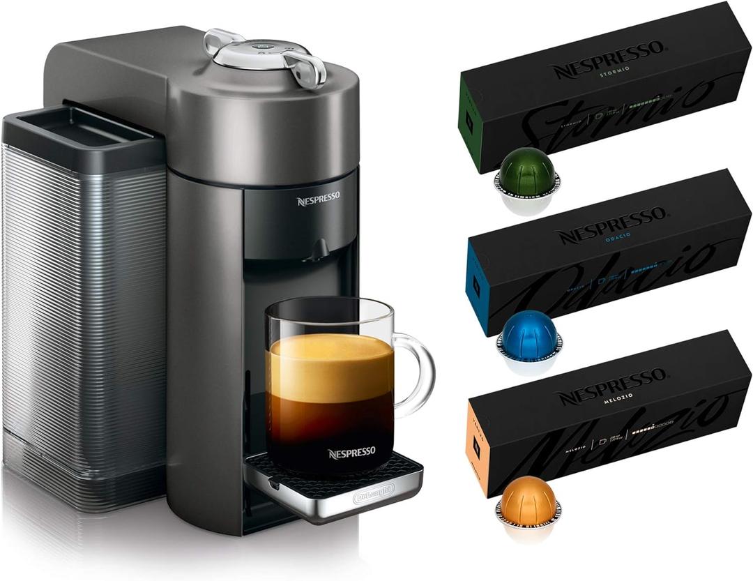 Nespresso ENV135GY Coffee and Espresso Machine by De'Longhi, Graphite Metal Nespresso Vertuoline Coffee, Assortment, 30 Capsules