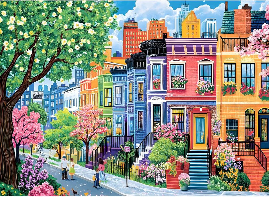 500 Pieces Puzzles for Adults, Spring Puzzle for Adults Elderly, Colorful Street Jigsaw Puzzle, Recycled Paper Puzzle 500 Pieces, Family Activity Game Nights Gifts 20.5x15 in