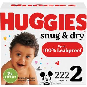 Huggies Size 2 Diapers, Snug & Dry Baby Diapers, Size 2 (12-18 lbs), 222 Count (3 Packs of 74), Packaging May Vary