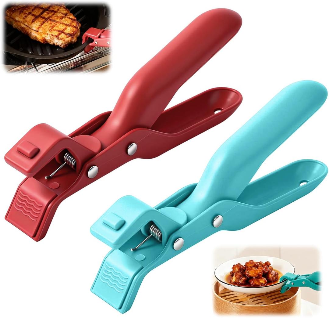 Hot Plate Grippers - Thickened Anti-Scald Bowl Clip Tongs with Non-Slip Handle, Multi-Function Holder for Bowls, Pans, Dishes, Microwave Oven & Kitchen Cooking Utensils (Red, Green)