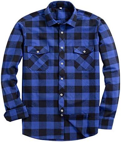 Alimens & Gentle Men's Button Down Regular Fit Long Sleeve Plaid Flannel Casual Shirts Medium