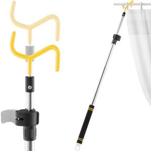 Drapery Pull Rod,36 to 63 Curtain Pull Telescoping Pole Heavy Duty For Curtains Wand Stainless Steel Tubes Soft Sponge Handle Rod for Curtains Extension Pole Lightweight (Black Yellow)