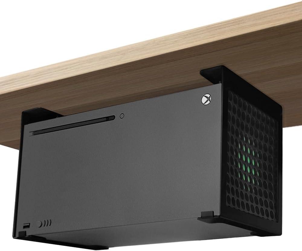 Metal Under Desk Mount Compatible with Xbox Series X with Anti-Scratch Silicone (Black)