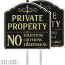 Faittoo Private Property No Soliciting Sign for House with 42" Stake, 2-Pack 12"x12" Rust Free Heavy Aluminum, Reflective, Fade Resistant, 2 Pre-drilled Holes, Includes Matching Screws & Wrench, Small Signage
