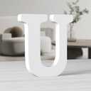 AOCEAN 10 Inch White Big Wood Letters, Unfinished Wooden Letters for Wall Decor Decorative Standing Letters Slices Sign Board Decoration for Craft Home Party Projects (U)