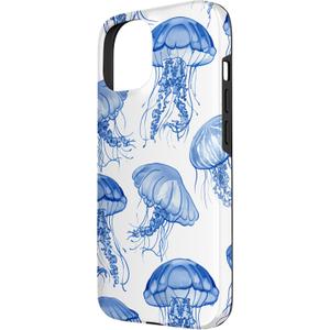 XYUQZQ for iPhone 15 Phone Case Cute Aesthetic Jellyfish Pattern for Women Girls Dual-Layer Shock Protection Shockproof TPU and Hard PC Protective Cover - Blue Jellyfish