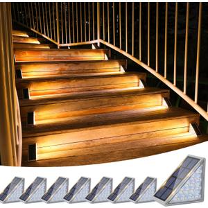 VOLISUN Outdoor Stair Lights 8 Pack, Solar Step Lights Waterproof IP67,80 Lumen, Led Step Lights Outdoor for Garden Backyard Stair, Staircase, Front Step, Front Porch and Deck(Warm White)